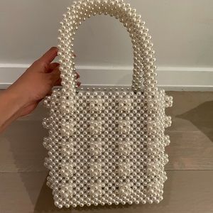 Faux pearl beaded handle purse